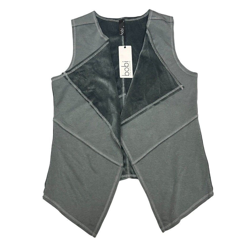 Bobi Los angeles Vest Womens S Grey Fleece Lined Cardigan Layer Soft Draped Open
